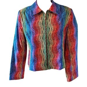 VTG Lorizoni Vibrant Blue,Red Multicolor Zigzag Blazer with Long Sleeves Size L
